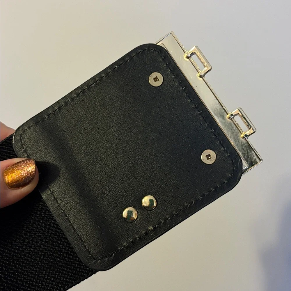 Mijiu Black Wide Hook Closure Faux Leather Elastic Belt